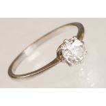Diamond solitaire 18ct white gold ring, the cushion cut diamond measuring approx 5.3mm x 5mm x 3.