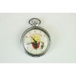 'Guinness Time' chrome plated open face top wind pocket watch, automaton toucan, subsidiary dial,