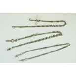 Three silver curb link Albert watch chains, to include two graduating curb link examples (with T-