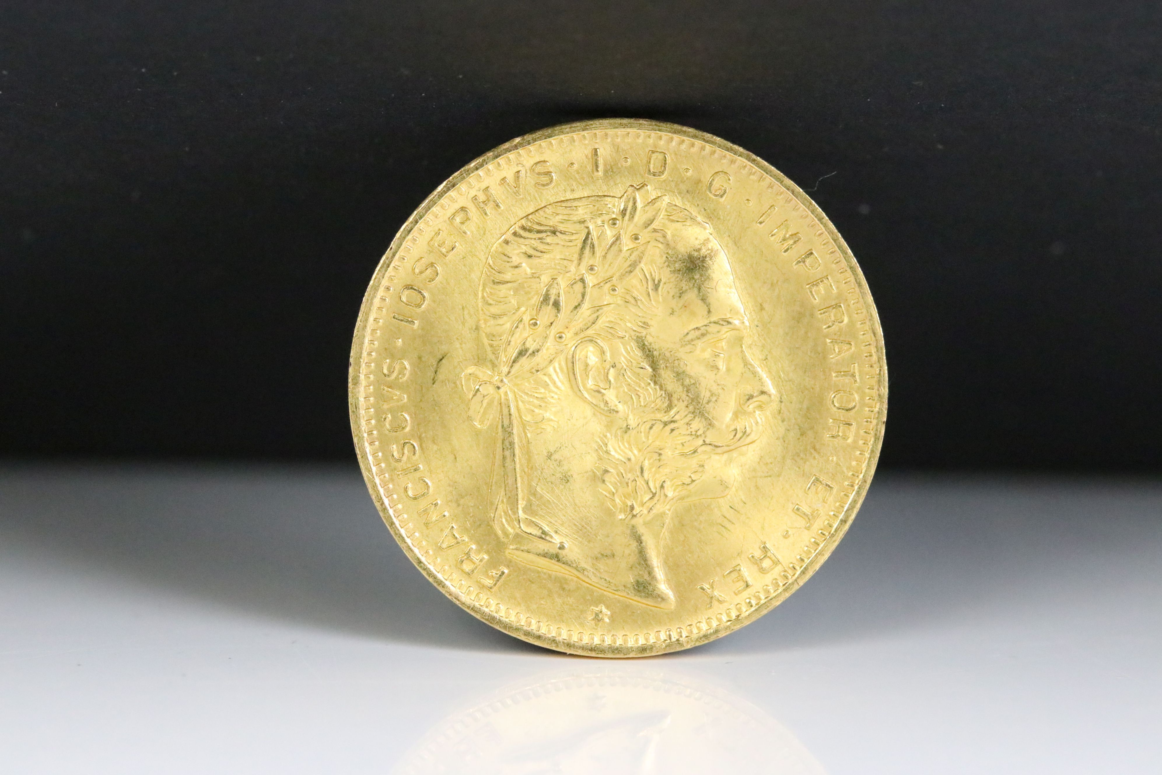 A Austria 1892 Franz Joseph I, 8 Florins / 20 Franc gold coin. - Image 2 of 2