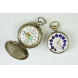 Silver full hunter key wind pocket watch, the white enamel dial marked K. Serkisoff & Co,