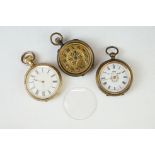 Three fob watches to include a gold plated fob watch, a Dent & Sons fob watch and a brass-type fob