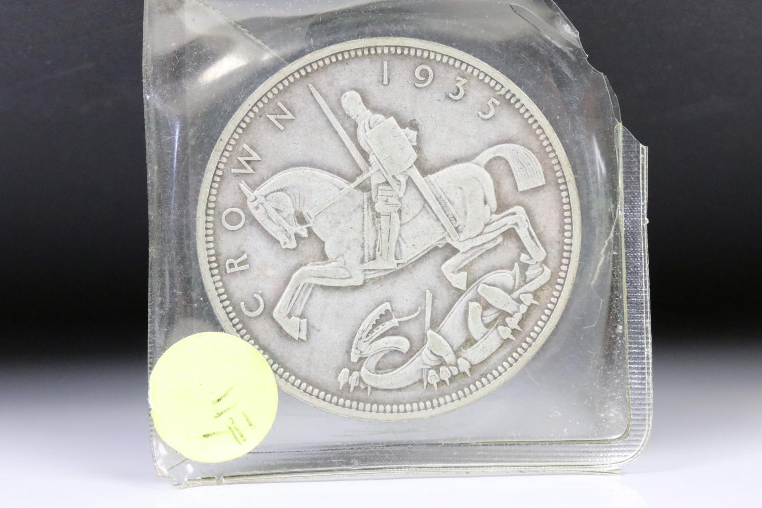 A collection of four British King George V 1935 pre decimal silver full crown coins. - Image 2 of 8