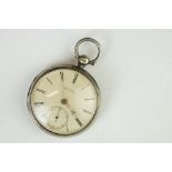 Victorian silver open face key wind pocket watch, Alfred Smith of Huddersfield, cream enamel dial