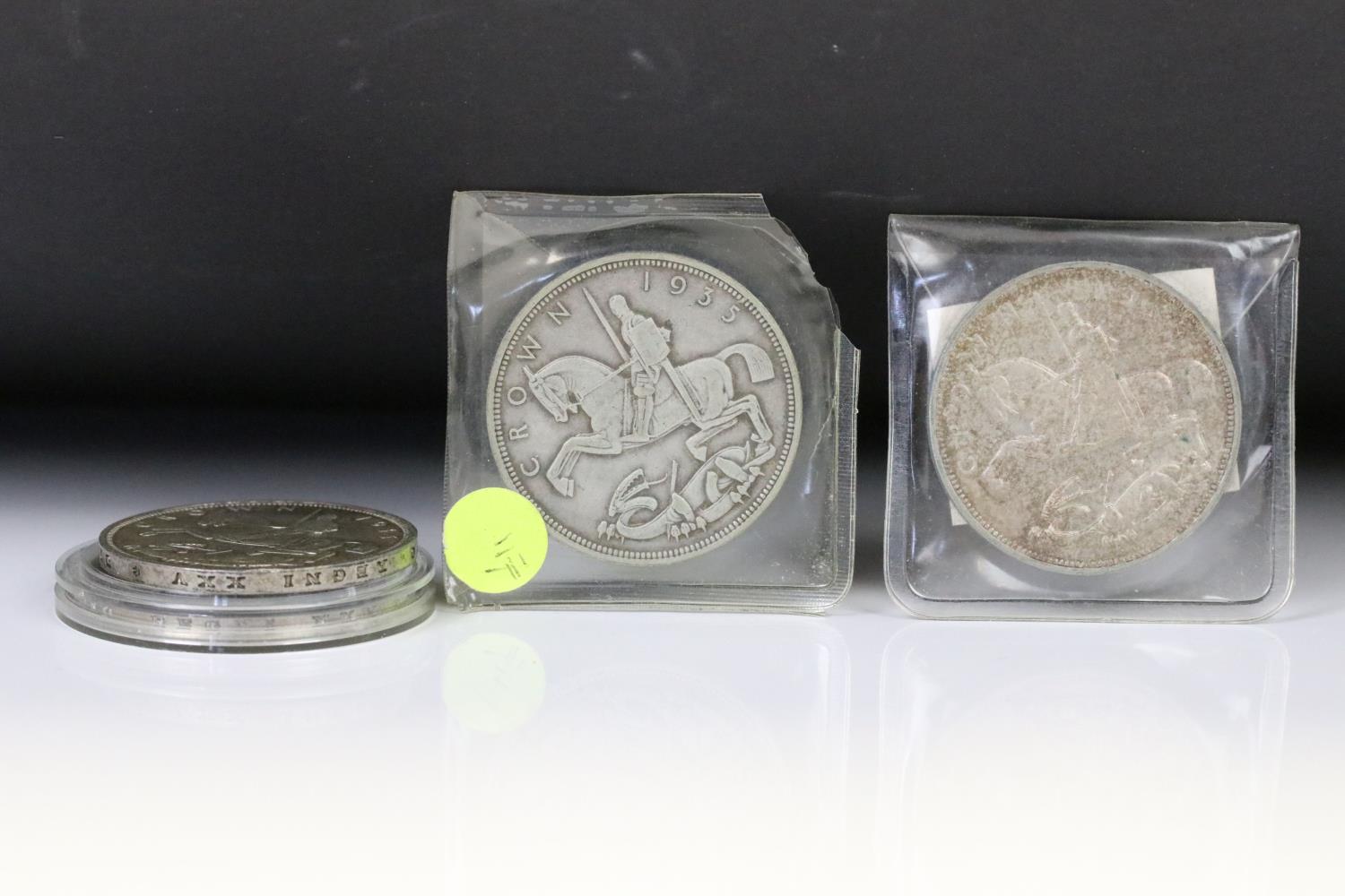 A collection of four British King George V 1935 pre decimal silver full crown coins.