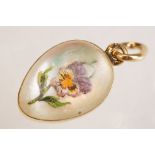 French reverse painted intaglio mother-of-pearl 18ct yellow gold pendant, mother-of-pearl slice to