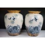 Pair of English Aesthetic period 'Satsuma' vases, circa 1880's, decorated with butterflies and birds
