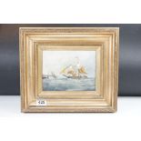Continental School, sailing boat in choppy seas, oil on canvas, 16 x 21cm, gilt framed