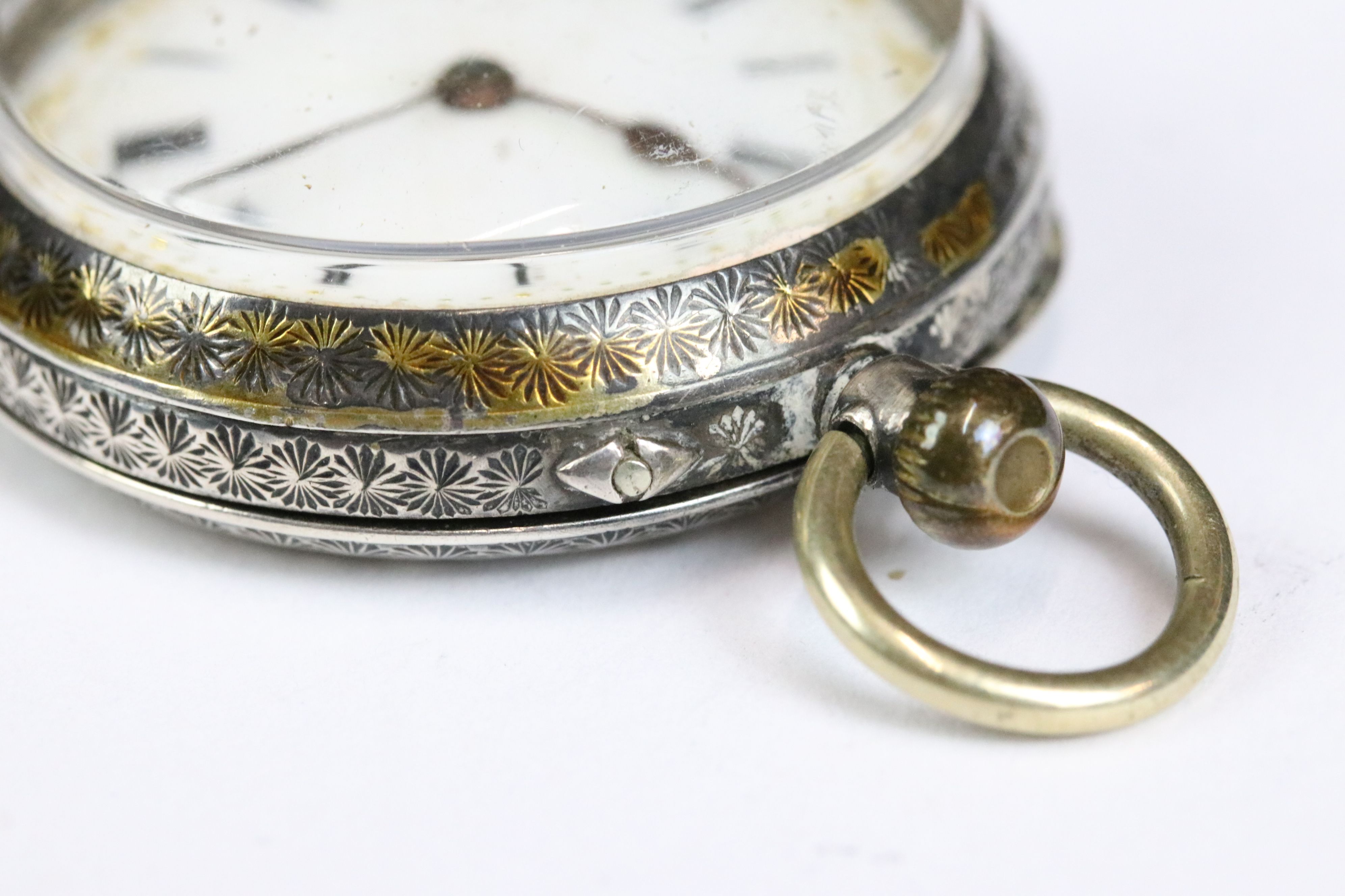A collection of three silver cased ladies fob watches, two with enamel decoration to the dial. - Image 12 of 13