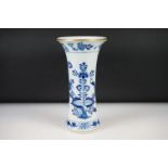 20th Century Meissen blue & white vase, with floral decoration and gilt edging, crossed swords