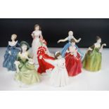 Seven Royal Doulton porcelain lady figure to include Fleur (HN 2368), Jennifer (HN 2392), Flower