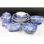 Copeland Spode & Spode Italian pattern blue & white ceramics, 18 pieces, to include a Biscuit barrel