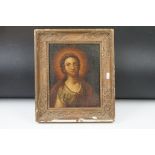 Oil on Board, Portrait of a Renaissance Woman, unsigned, 26cm x 20cm, gilt framed