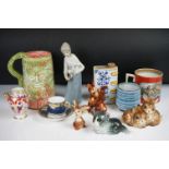 Mixed ceramics to include 4 x Goebel animal figures / figure groups, early 19th century Crown