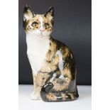 Winstanley Pottery Seated Tabby Cat, with glass eyes, signed to base, measures approx 27.5cm high