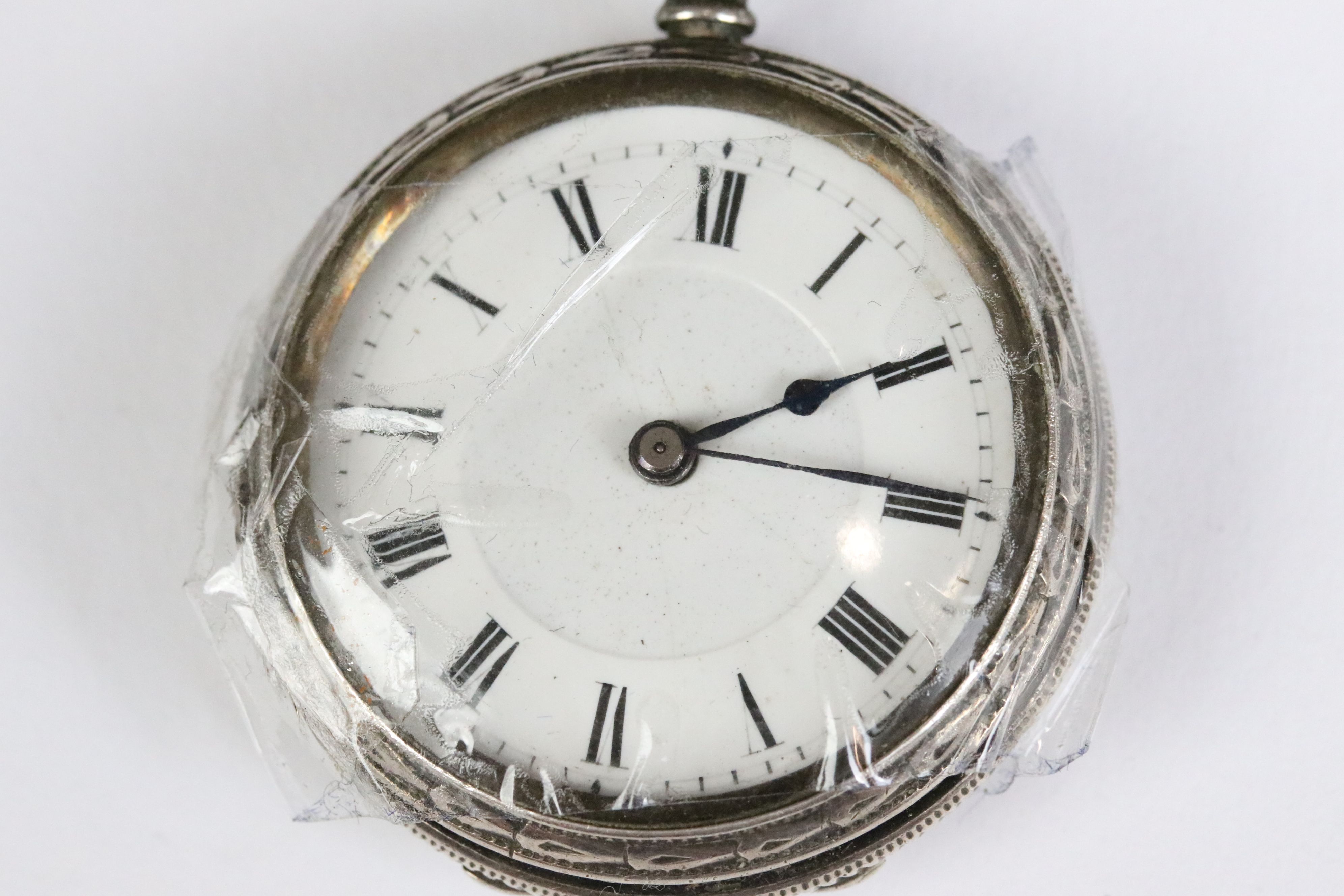 A collection of three silver cased ladies fob watches, two with enamel decoration to the dial. - Image 3 of 13