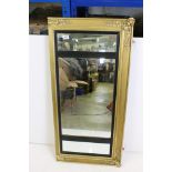 19th century Gilt Framed Three Panel Overmantle Mirror, 118cm x 55cm