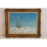 John Hamiton (20th century) Oil on Board of Ernest Shackleton's Sailing Ship Endurance caught