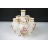 19th Century Royal Worcester six-section tulip vase, with hand painted floral decoration, date