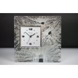 Daum of France - A 1970's/80's 'Broken Ice' style glass crystal clock with silvered dial. Measures