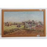 19th century English School, Oil Painting on Panel of a Faller at a Steeplechase, 37cm x 64cm,