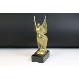 20th Century Art Deco style brass figure inspired by The Spirit Of Ecstasy, raised on a lacquered