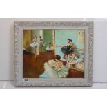 A Russian oil on canvas depicting young ballerinas in a dance studio signed and inscribed on