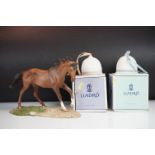 Royal Doulton horse (19.5cm high) and two boxed Lladro collector bells.