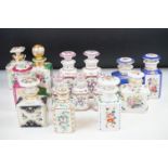 Collection of 14 Continental porcelain perfume bottles & stopper, 19th century onwards, the