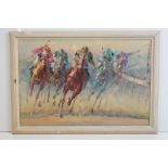 Horse racing, oil on canvas, indistinctly signed in lower right, 60.5 x 91cm, framed