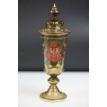 Late 19th Century German-Austrian glass vase & cover, the knopped cover with gilt & enamel
