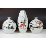 Three 20th century Chinese ceramic vases decorated with scenes of children playing, with character