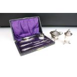 A collection of fully hallmarked sterling silver collectables to include a mustard pot, pepper