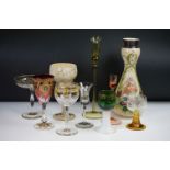 19th century onwards mixed glassware, 10 pieces, to include a Bohemian cranberry flash wine glass (