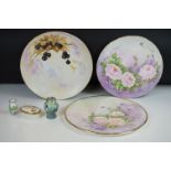 Three Barbara Andrée hand painted sandwich & cake plates, two decorated with roses, signed (
