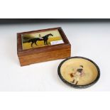 A small group of mixed collectables to include two enamel pill boxes, a horn snuff box, a ceramic