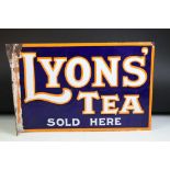 Advertising - ' Lyons' Tea Sold Here ' double-sided wall mounted enamel sign. Measures approx 46cm W