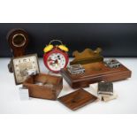 A box of mixed collectables to include zippo lighters, clocks, inkwells....etc..