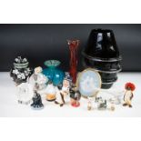 Mixed glass & ceramics to include a large black studio glass vase with applied clear glass spiral (