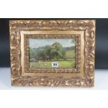 19th century English school oil on canvas of a rural scene with horse and cart and figures Colling