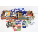 Football memorabilia boxes, comprises of sticker albums, coin collections, assorted handbook,