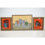 Two Signed African Paintings of Figure herding antelope and Figures carrying containers on their