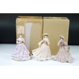 Eight Danbury Mint bisque porcelain lady figurines to include 4 x Coalport 'The Age of Romance' (