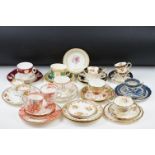 Collection of 19th century onwards cups & saucers to include a Coalport cobalt blue 'Batwing'