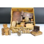 A collection of mixed treen to include boxes, needle cases, dice shakers, book ends....etc.