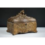 19th century Metal Jewellery Casket in the Rococo manner with foliate scroll casting, the hinged lid