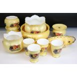 Collection of Aynsley Golden Orchard ceramics to include four tea cups, fruit bowl, three vases,