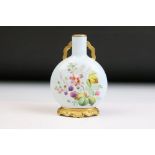 19th Century Royal Worcester small moon flask vase having a blue ground hand painted with floral