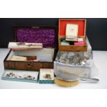 A collection of vintage costume jewellery to include silver examples contained within two wooden