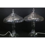 Pair of Waterford Crystal table lamps. Each lamp having finial tops with glass faceted shaped and